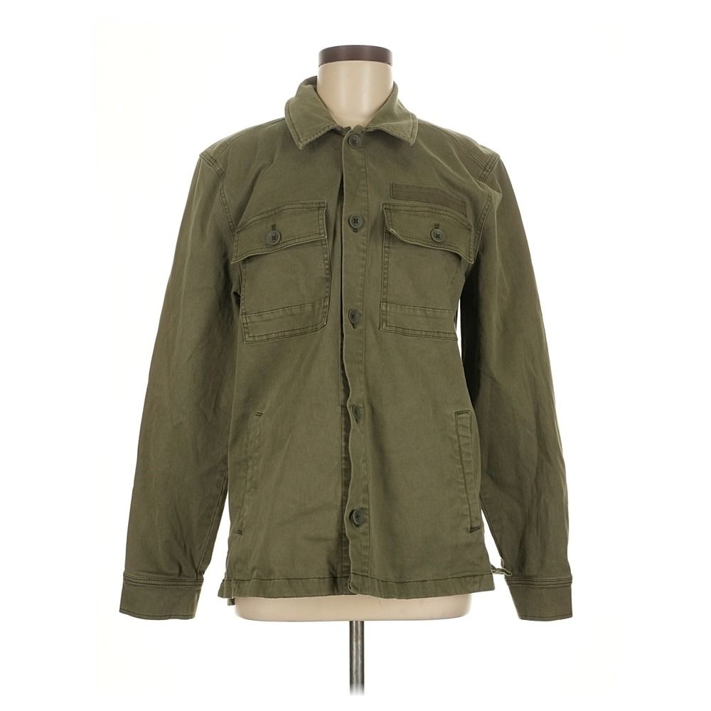 Paige Womens Utility Jacket Solid Green Cotton Blend Field Jacket Size M